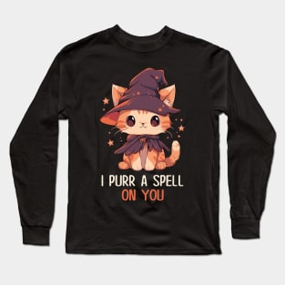 Funny Cat Pun Witch Spell Graphic Men Kids Women Halloween Long Sleeve T-Shirt